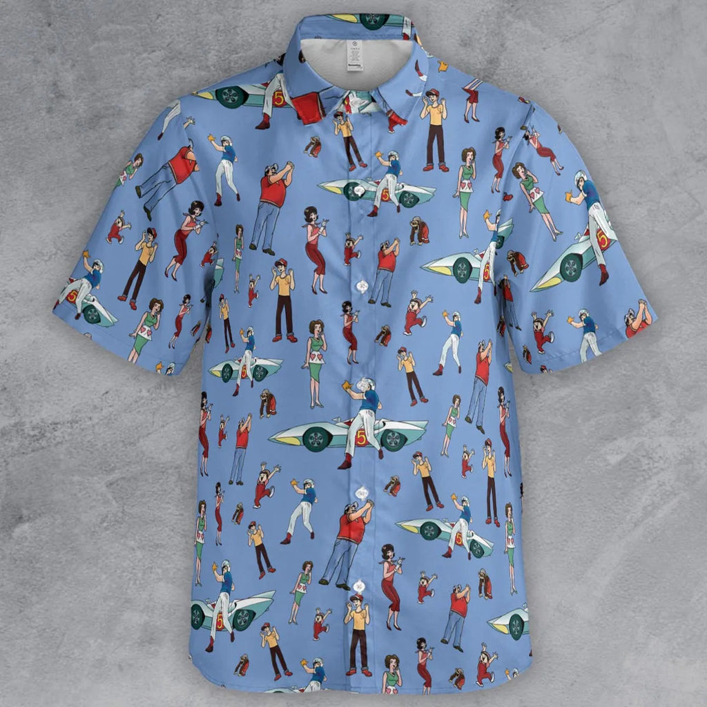 Speed Racer Characters Pattern Button Down Shirt
