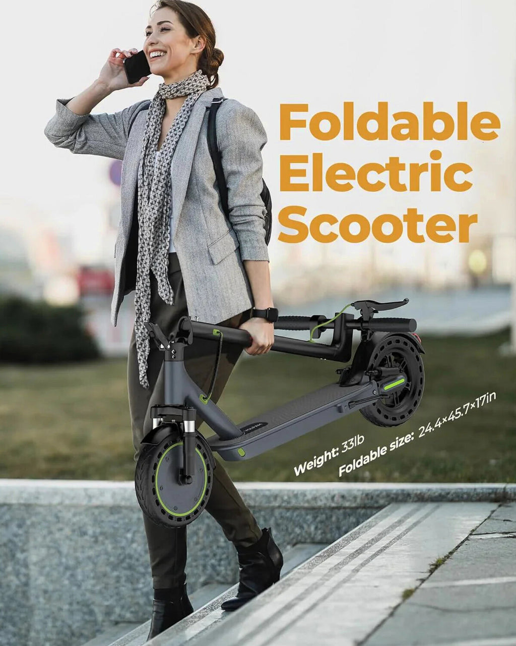 Roinside Electric Scooter, 8.5 in Solid Tires, 350W, 19 MPH, 21-23 Miles - UP12 Plus