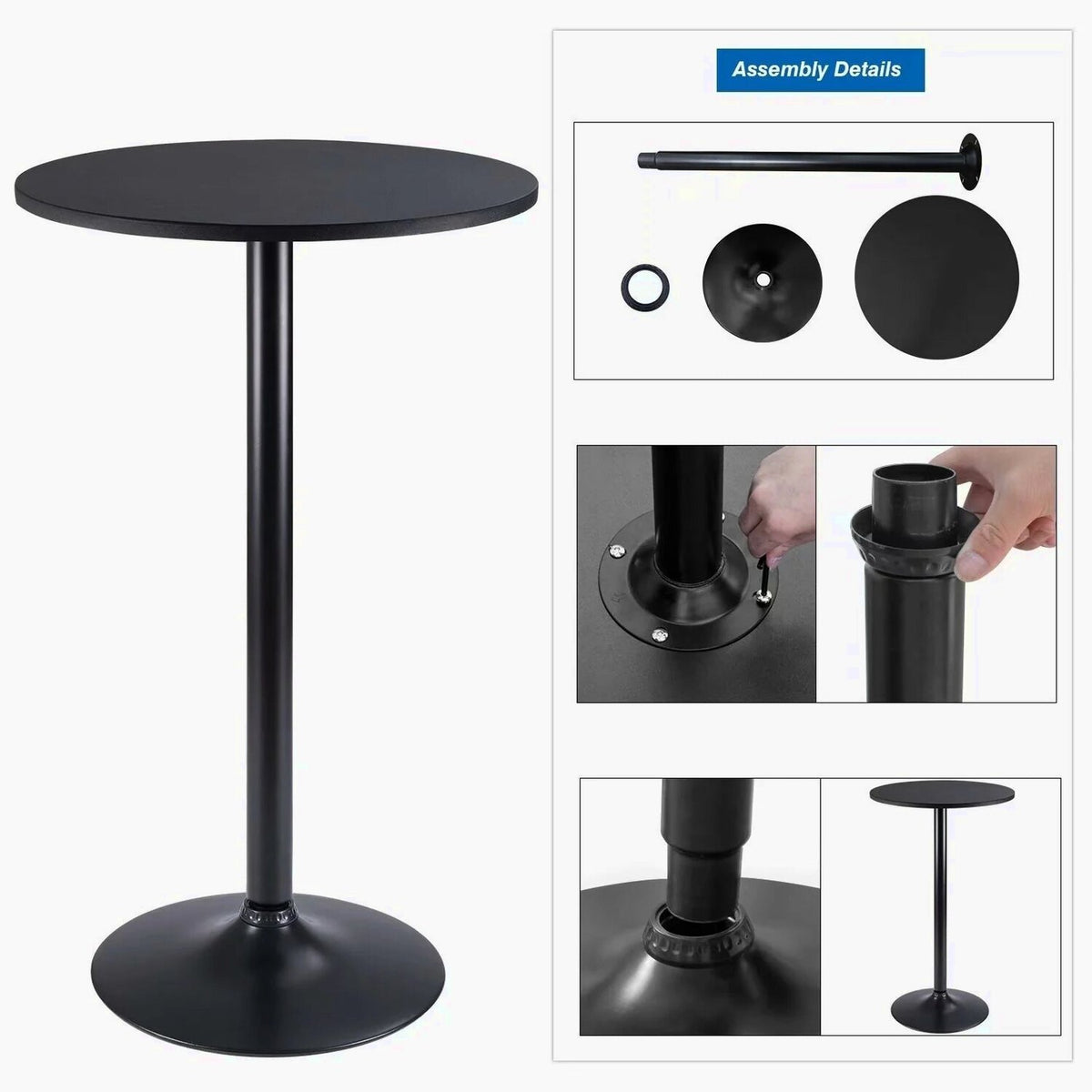 Round Bar-Height Bistro Pub Table With Metal Base And MDF Top, 23.8 x 23.8 x 39.5 Inch
