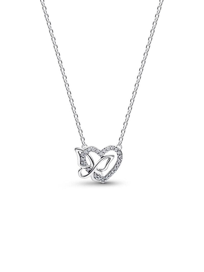 Sterling Silver Heart Butterfly Pendant Necklace