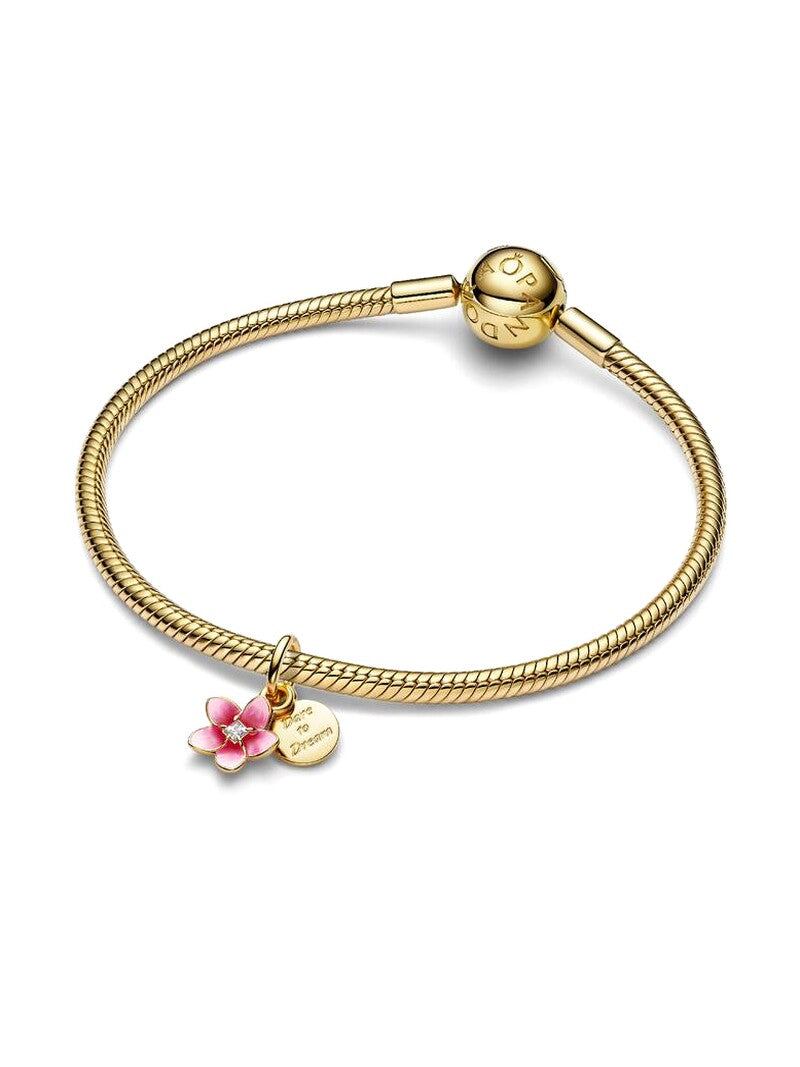 Pink Flower Gold-Plated Dangle Charm