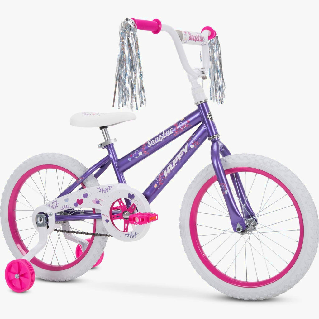 Huffy Sea Star 18in Kids Bicycle, Purple, Ages 4+, Training Wheels, Single-Speed
