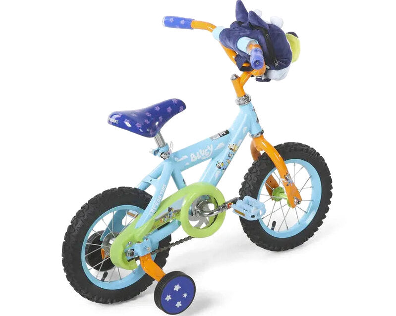 Bluey 12-Inch Kids' BMX Bike With Steel Frame, Coaster Brake, Training Wheels And Plush Carry Bag - Ages 3-5