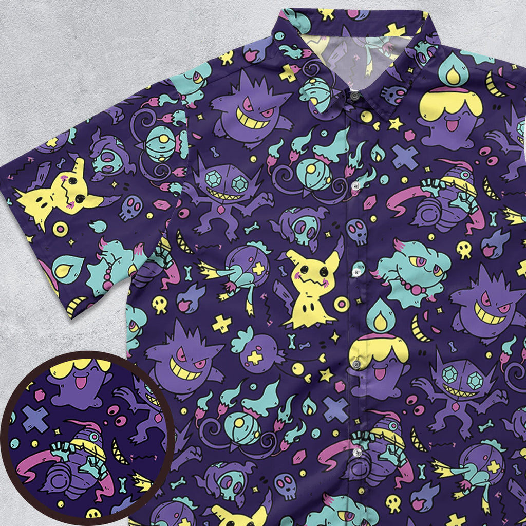Gengar Ghost Pokemon Pattern Button Down Shirt