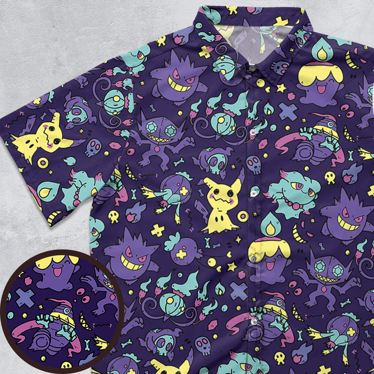 Gengar Ghost Pokemon Pattern Button Down Shirt