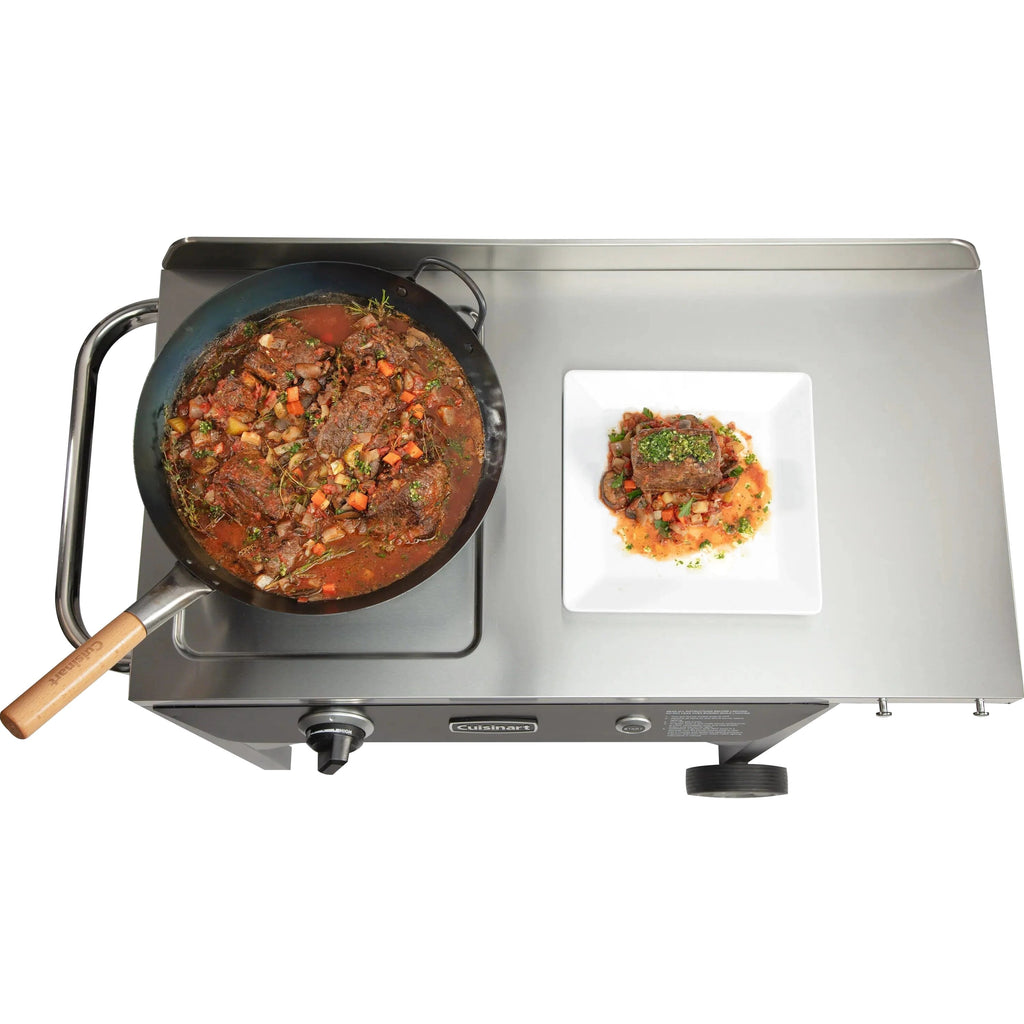 Cuisinart Outdoor Wok Station With Prep Table, 50,000 BTU, 14 inch Carbon Steel Wok - Black