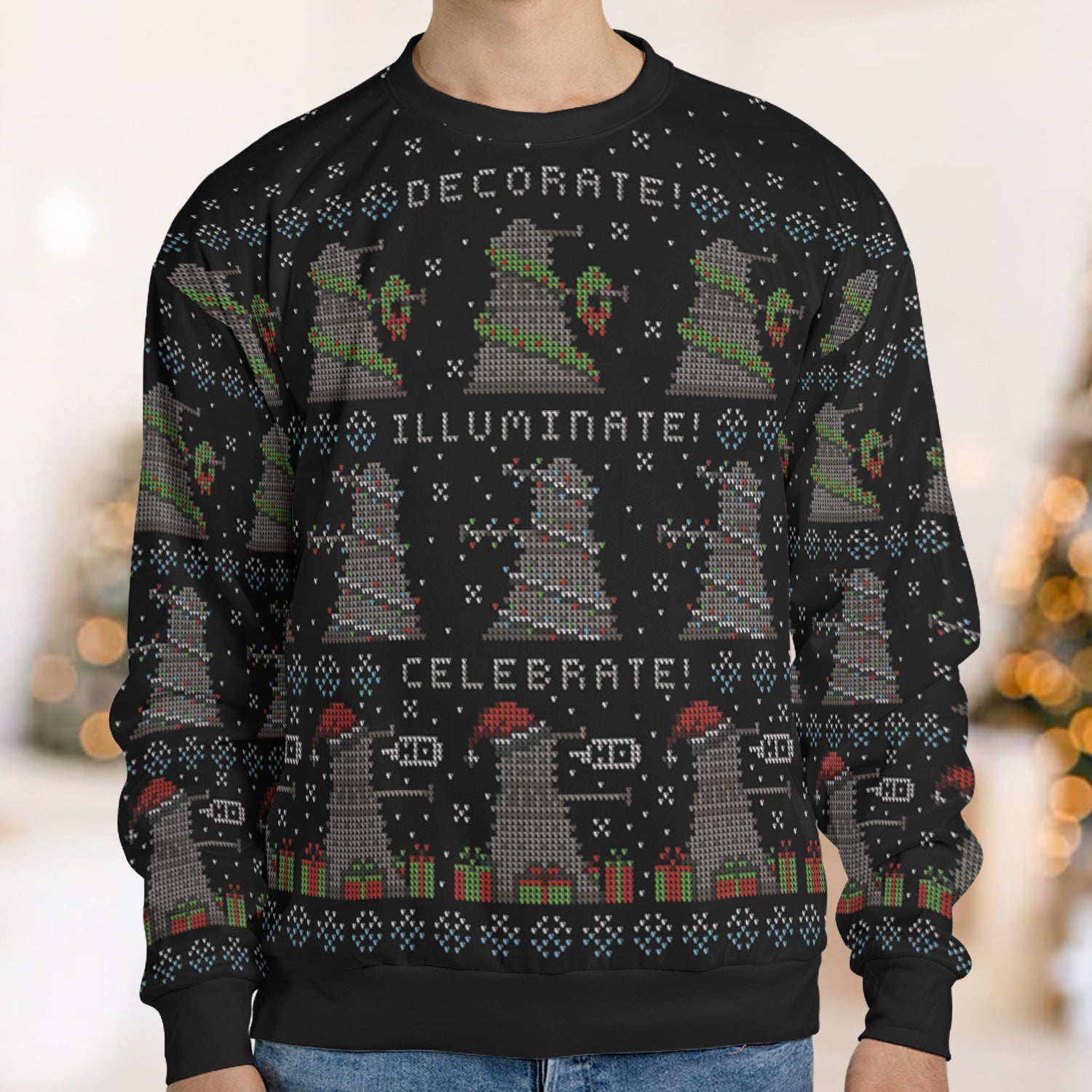 Decorate Illuminate Celebrate Doctor Who Ugly Christmas Sweatshirt