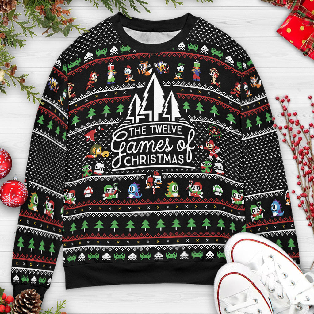 Twelve Games Of Christmas Nintendo Ugly Ugly Christmas Sweatshirt