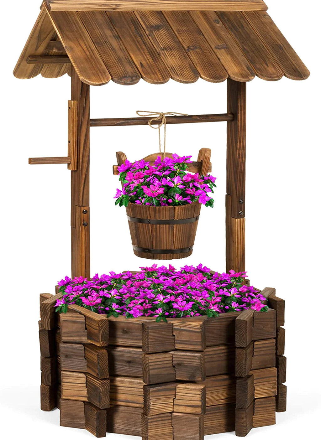 Best Choice Products Rustic Wooden Wishing Well Planter With Hanging Bucket - 21.5 x 21.5 x 45.5 in