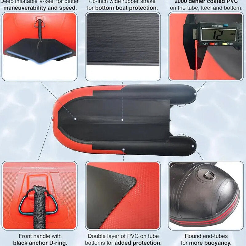 Inflatable Dinghy Tender, 8'5, Red/Black, PVC With Aluminum Floor - BT85RBK