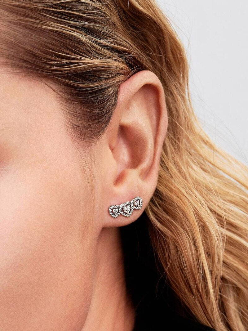 Sterling Silver Three Heart Stud Earrings