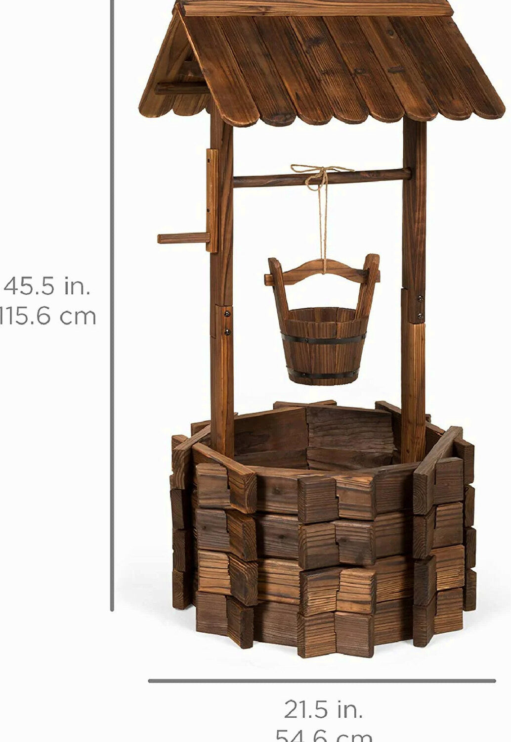 Best Choice Products Rustic Wooden Wishing Well Planter With Hanging Bucket - 21.5 x 21.5 x 45.5 in
