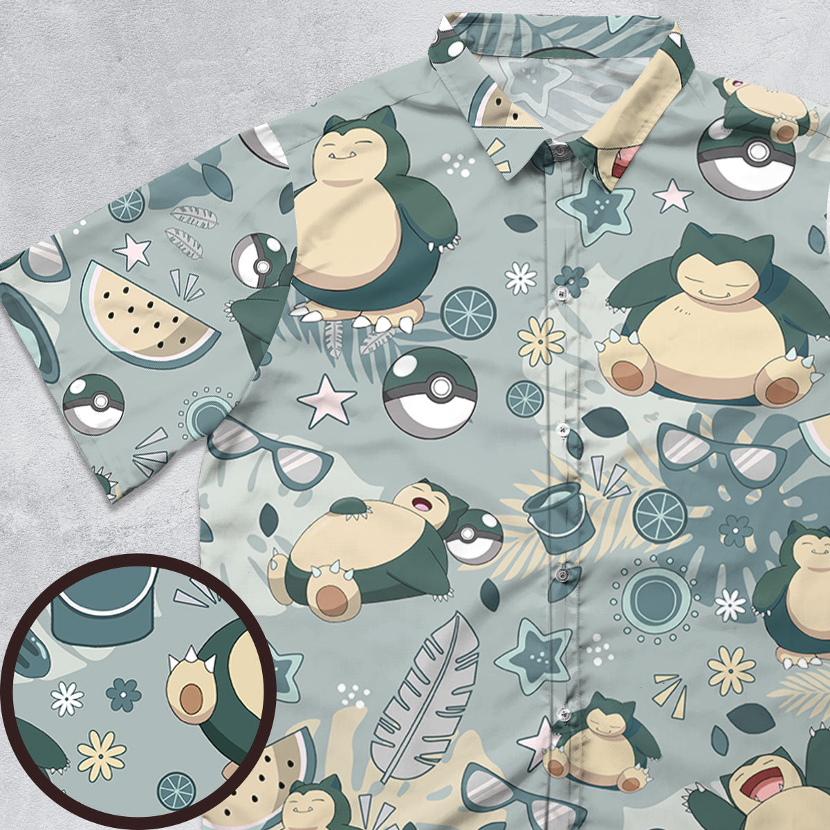 Summer Relax Snorlax Pokemon Button Down Shirt