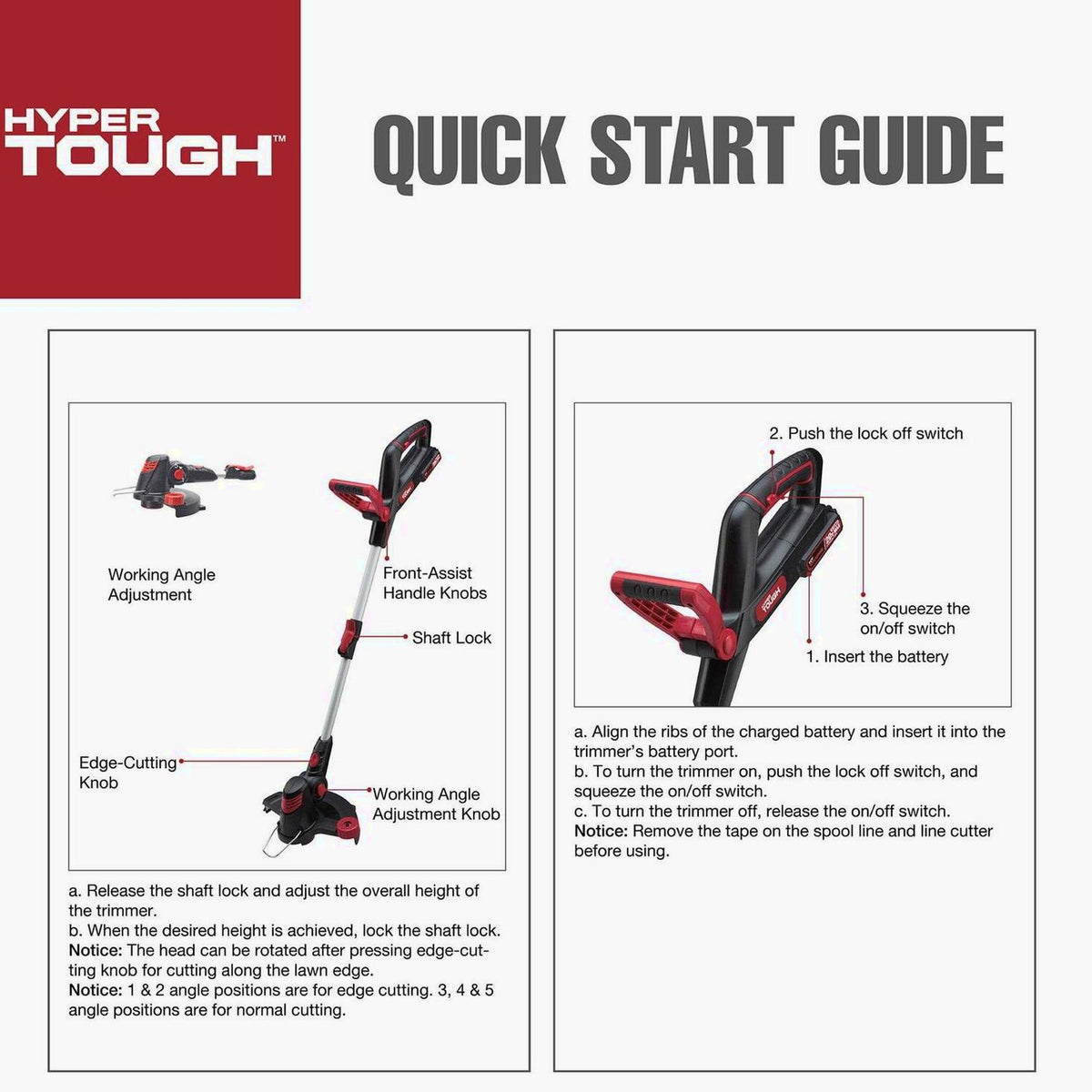 Hyper Tough 20V Max Cordless 12-Inch String Trimmer - 2.0 Ah