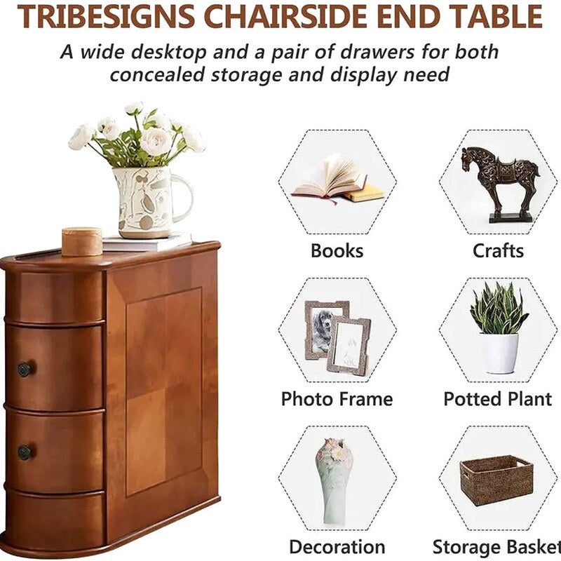 Solid Wood Chairside End Table, Two Drawers, 23.62'D x 10.63'W x 23.62'H