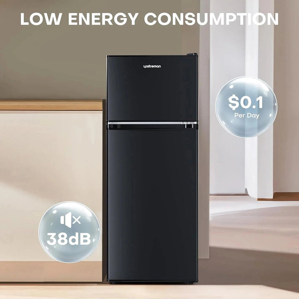Upstreman 4 Cubic Feet Double Door Mini Refrigerator With Freezer, Black - BR401