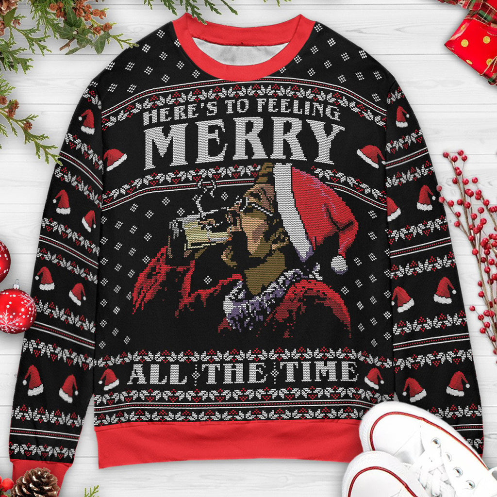 Here’s To Feeling Merry All The Time Kramer Seinfeld Ugly Christmas Sweatshirt