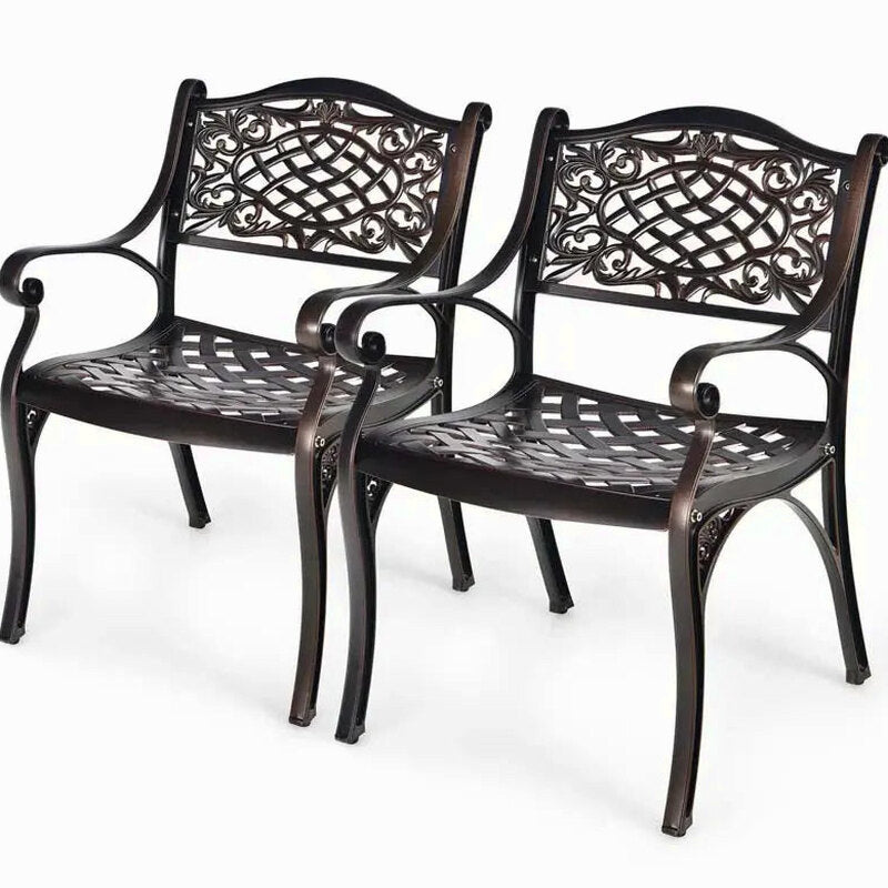 All-Weather Cast Aluminum Outdoor Dining Chairs, Set Of 2 - 23 in x 22 in x 32.5 in