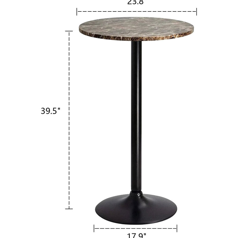 Round Bar-Height Bistro Pub Table With Metal Base And MDF Top, 23.8 x 23.8 x 39.5 Inch