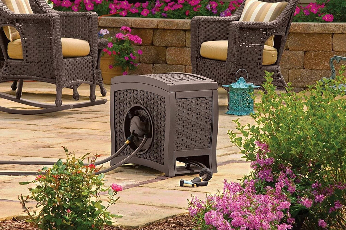 Suncast Aquawinder 125 Wicker Garden Hose Reel - Java