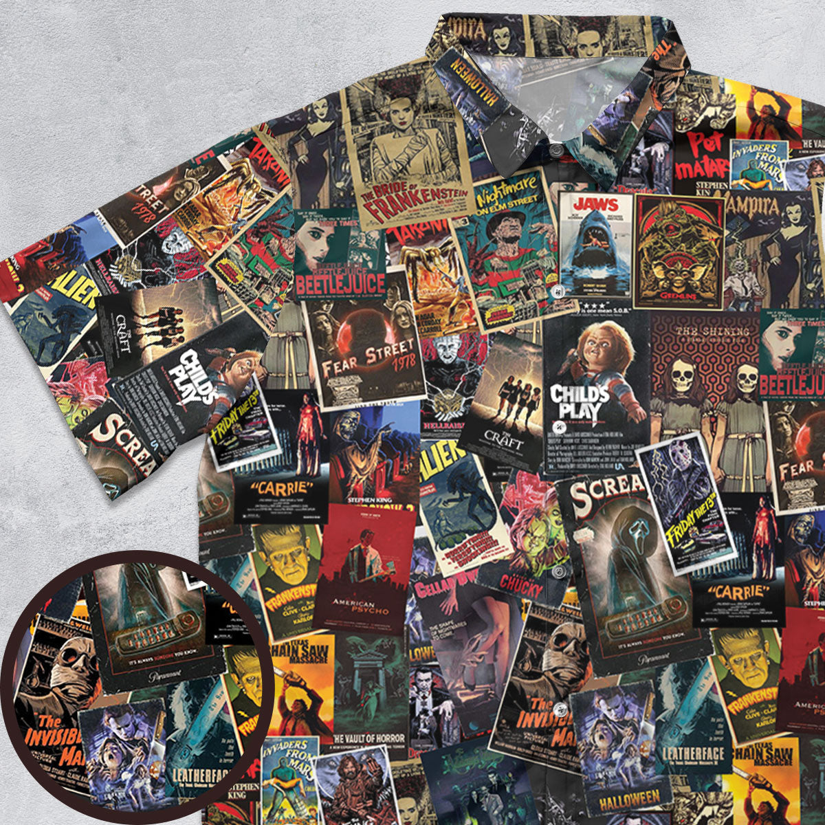 Vintage Horror Pattern Button Down Shirt