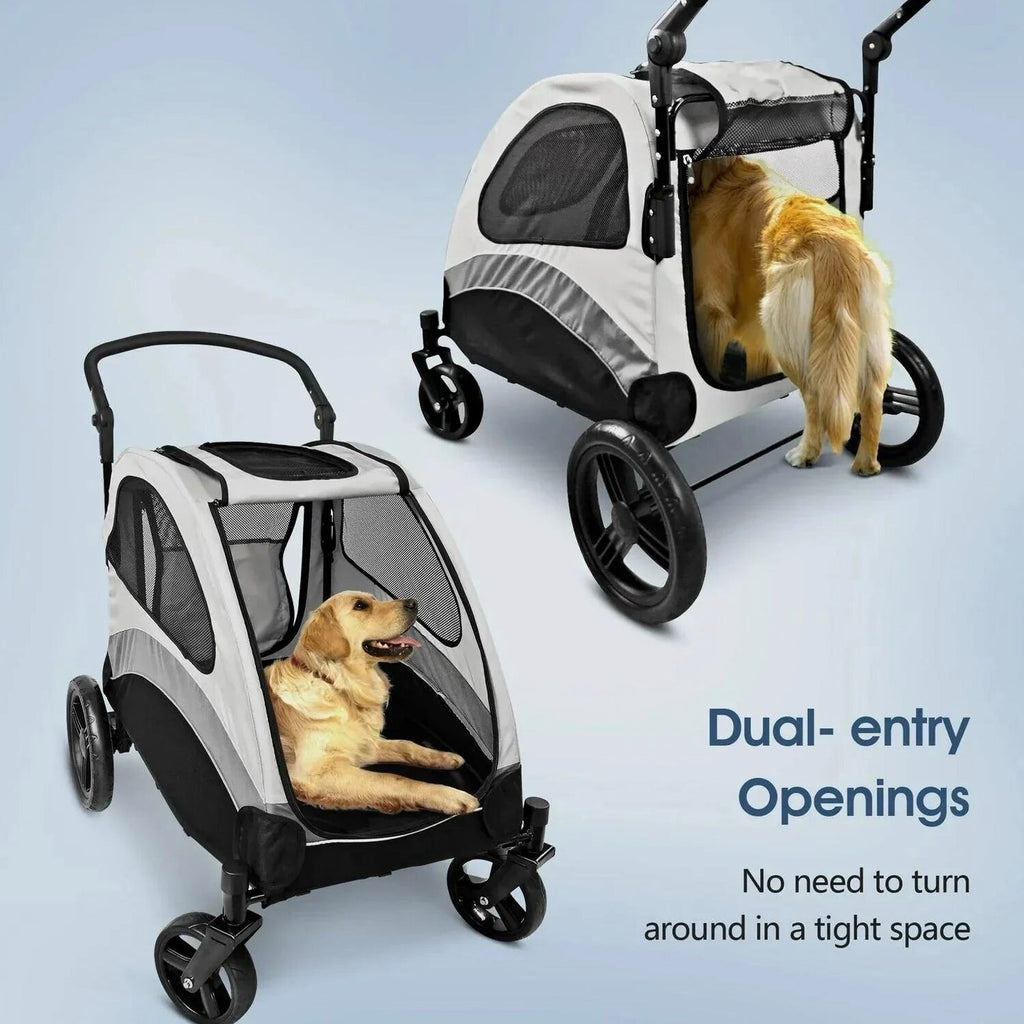 Poloma Foldable Pet Stroller For Large Or 2 Dogs Cats, Gray - GS-307Z