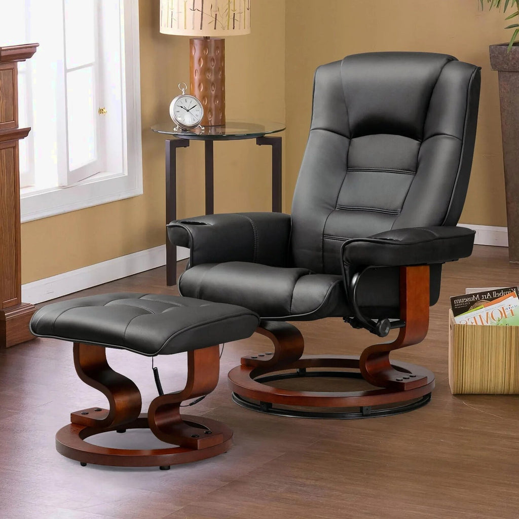 AVAWING Faux Leather Swivel Massage Recliner Chair With Ottoman - Black