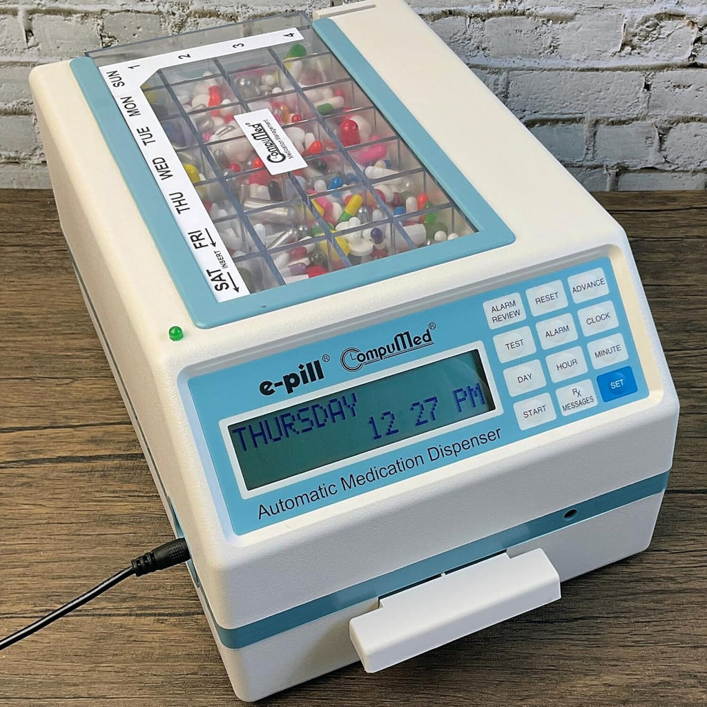 e-pill Automatic Pill Dispenser, Tamper Resistant, AC Powered, 7x4 Weekly Tray - CompuMed