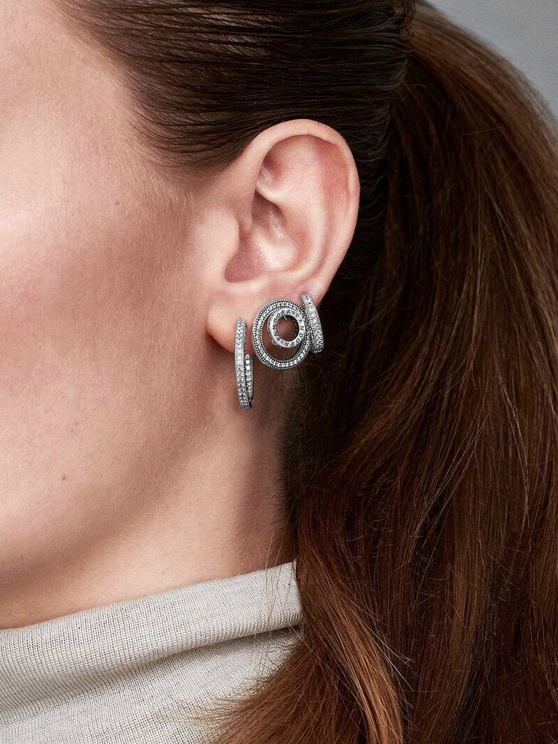 Sterling Silver Pave Heart Hoop Earrings