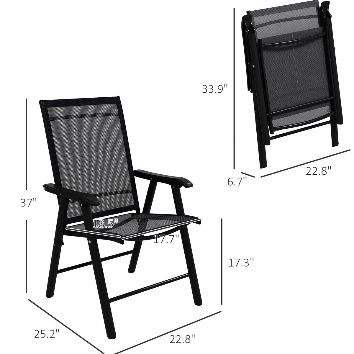 Patio Folding Stackable Outdoor Sling Chairs, 4 Count, Black - 22.87in L x 25.15in W x 37in H