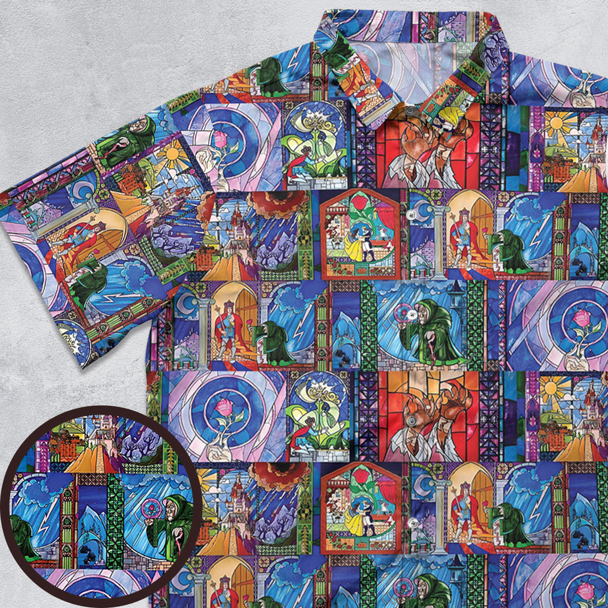 Beauty And The Beast Story Windows Button Down Shirt