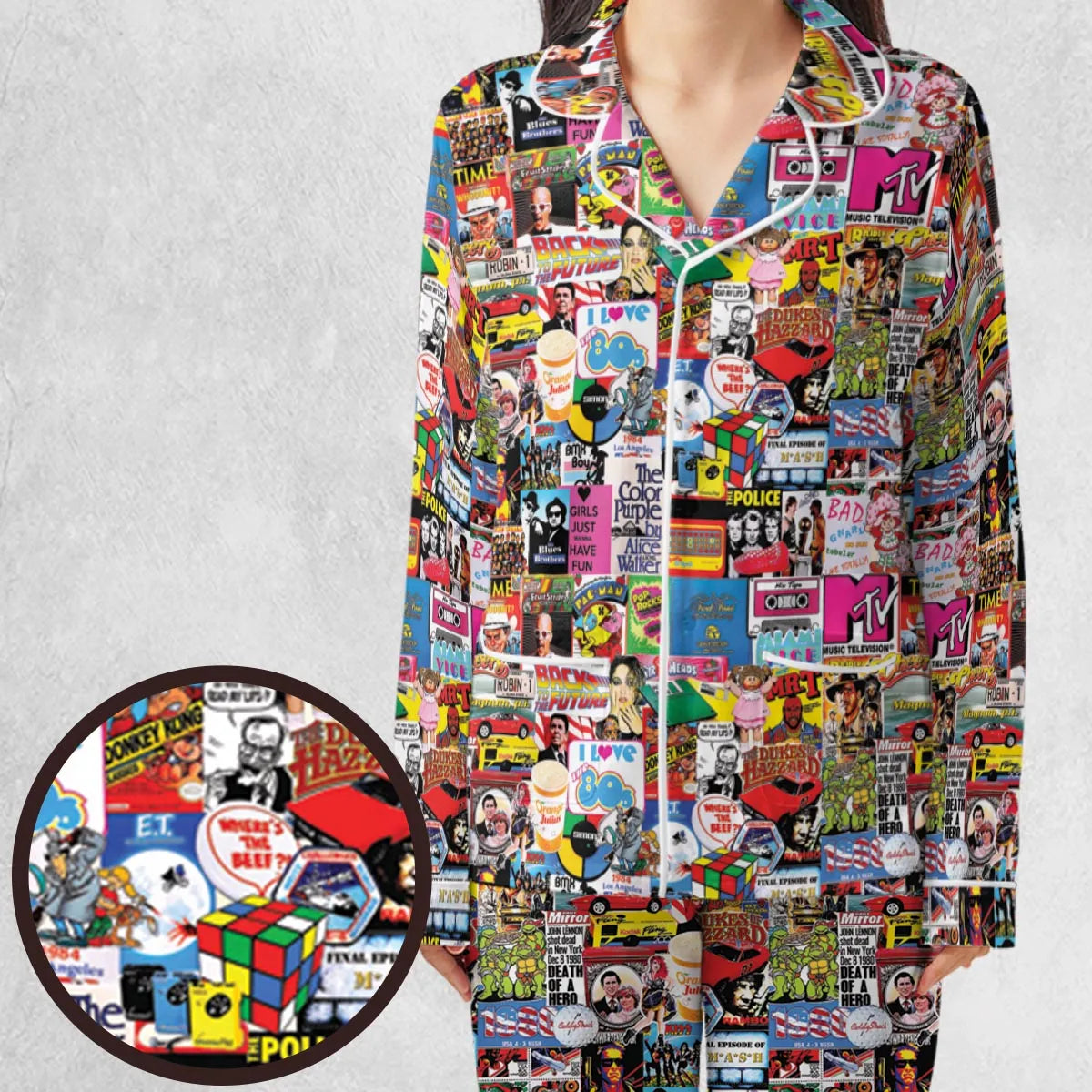 I heart 80s Collage Mr. T Back To the Future Pac-man Pajamas Set