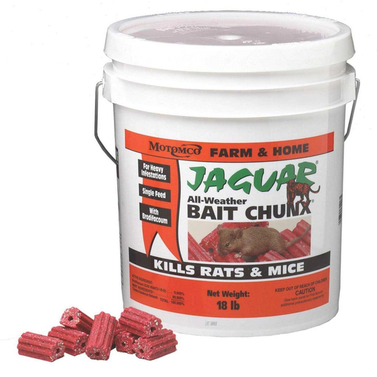 Motomco Jaguar Bait Chunk Rodenticide - 18 Pound, 20 Gram Blocks, 400 Count
