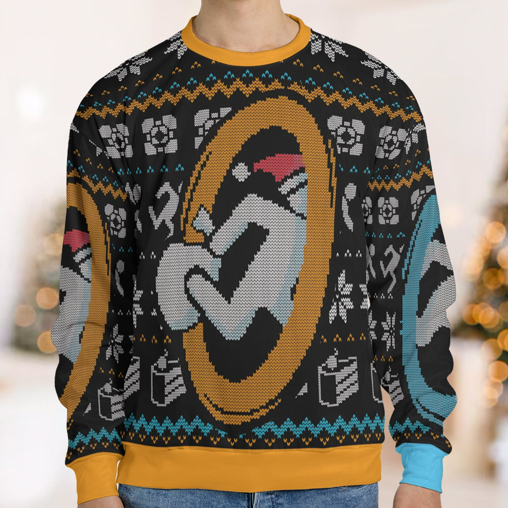 Portal guy Orange and Blue Ugly Christmas Sweatshirt