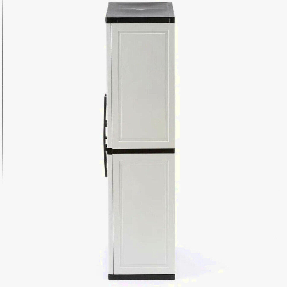 HDX Gray Plastic Freestanding Garage Cabinet With Adjustable Shelves And Lockable Doors, 35in W X 71in H X 18in D