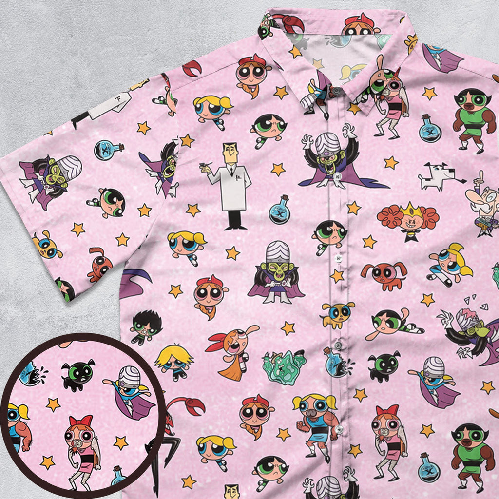 Power Puff Girls Characters Pattern Button Down Shirt