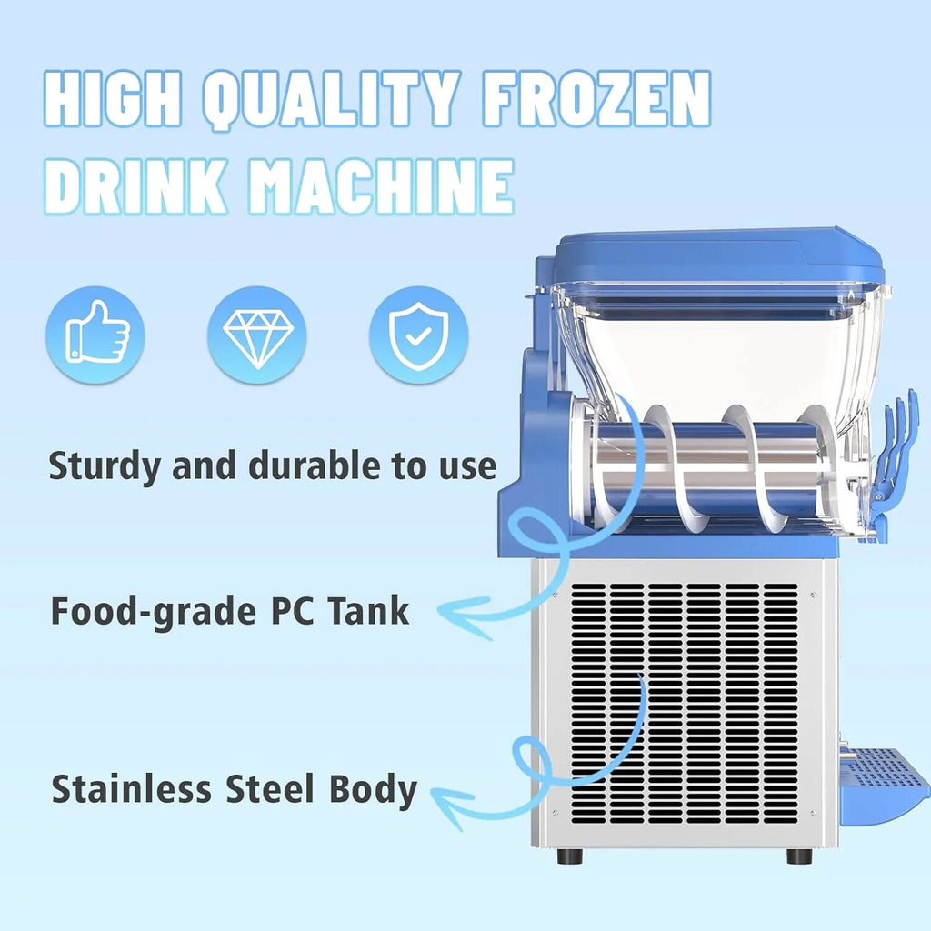 AnyDoor Commercial Slushy Machine, 30L, 1000W, Stainless Steel, Blue - 300-X
