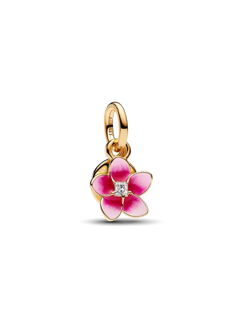 Pink Flower Gold-Plated Dangle Charm
