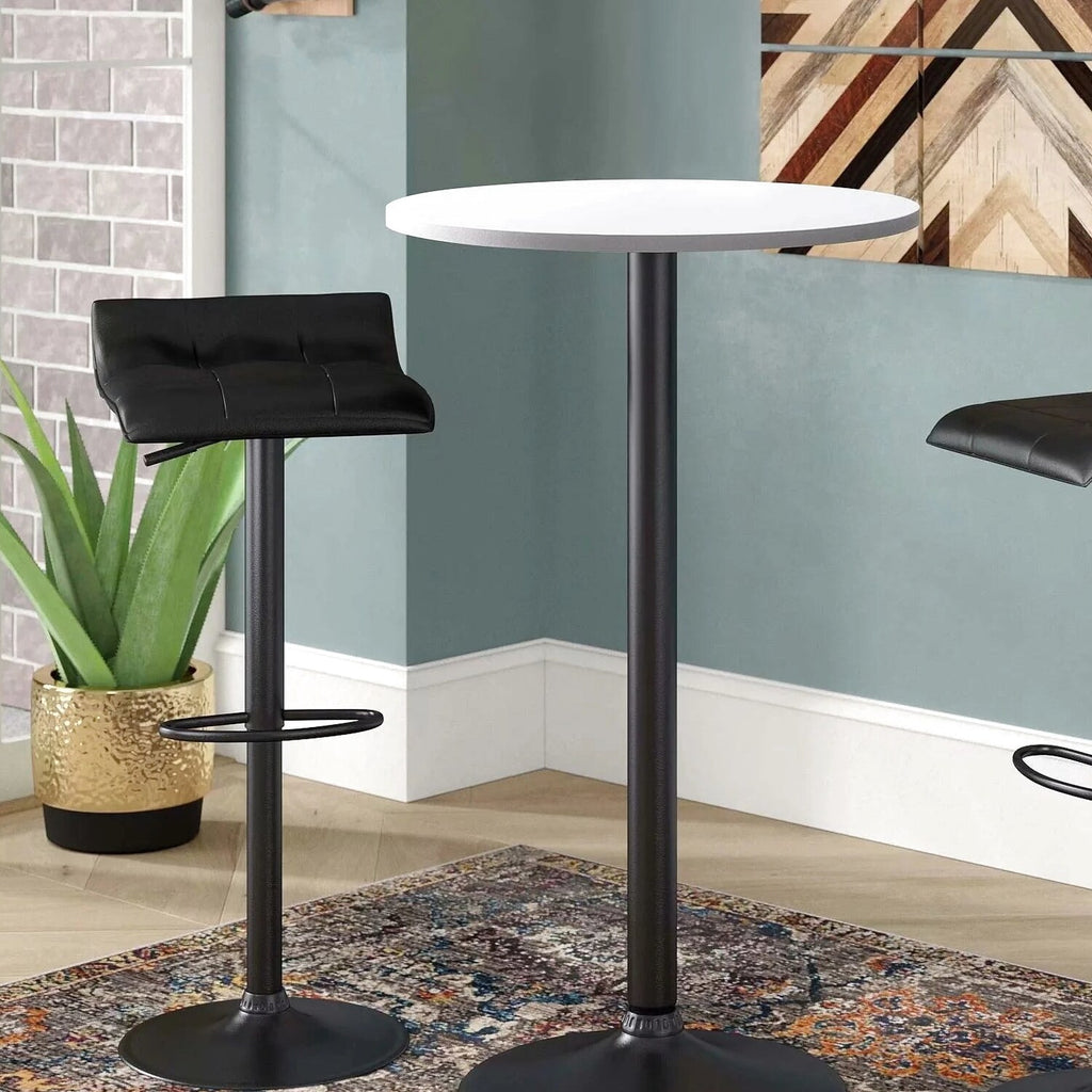 Round Bar-Height Bistro Pub Table With Metal Base And MDF Top, 23.8 x 23.8 x 39.5 Inch