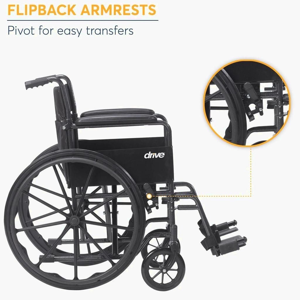 Drive Medicals Silver Sport 1 Wheelchair With Full Arms And Swing Away Removable Footrest - Silver Sport 1