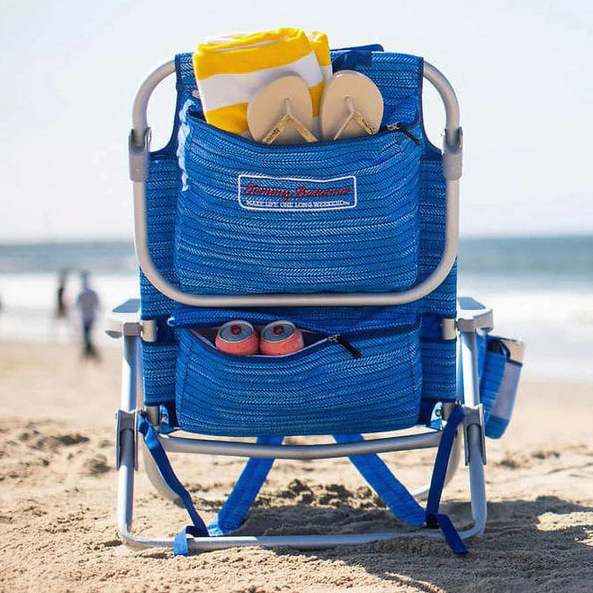 Tommy Bahama Backpack Beach Chairs, Blue, 2 Pack - 300 lb Capacity