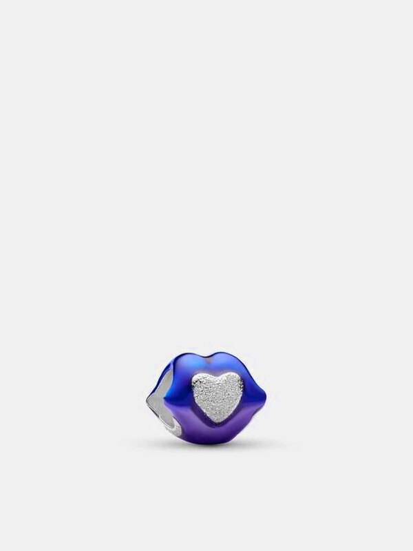 Red Enamel Lips Mini Charm - Silver