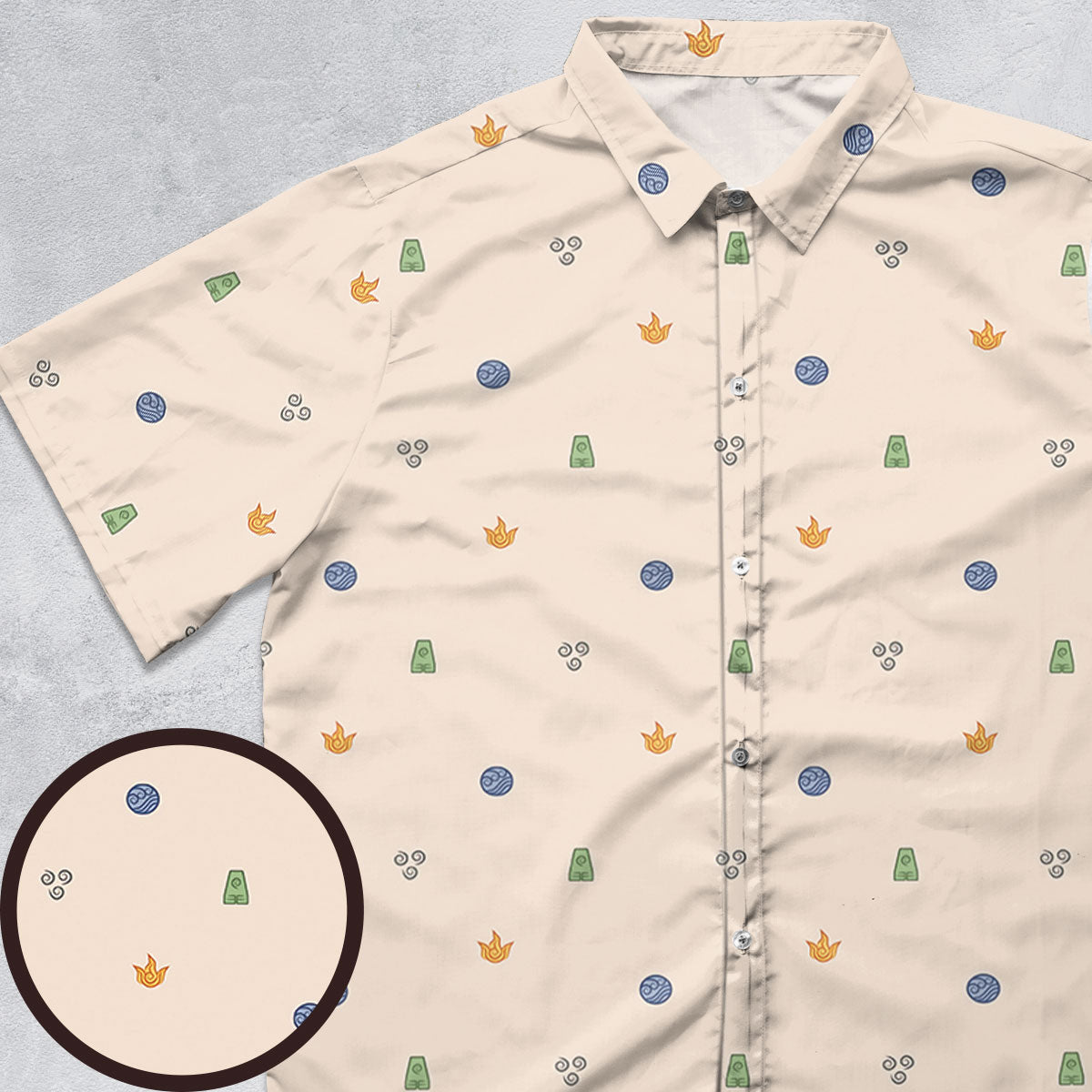 Avatar The Last Airbender Four Elements Pattern Button Down Shirt