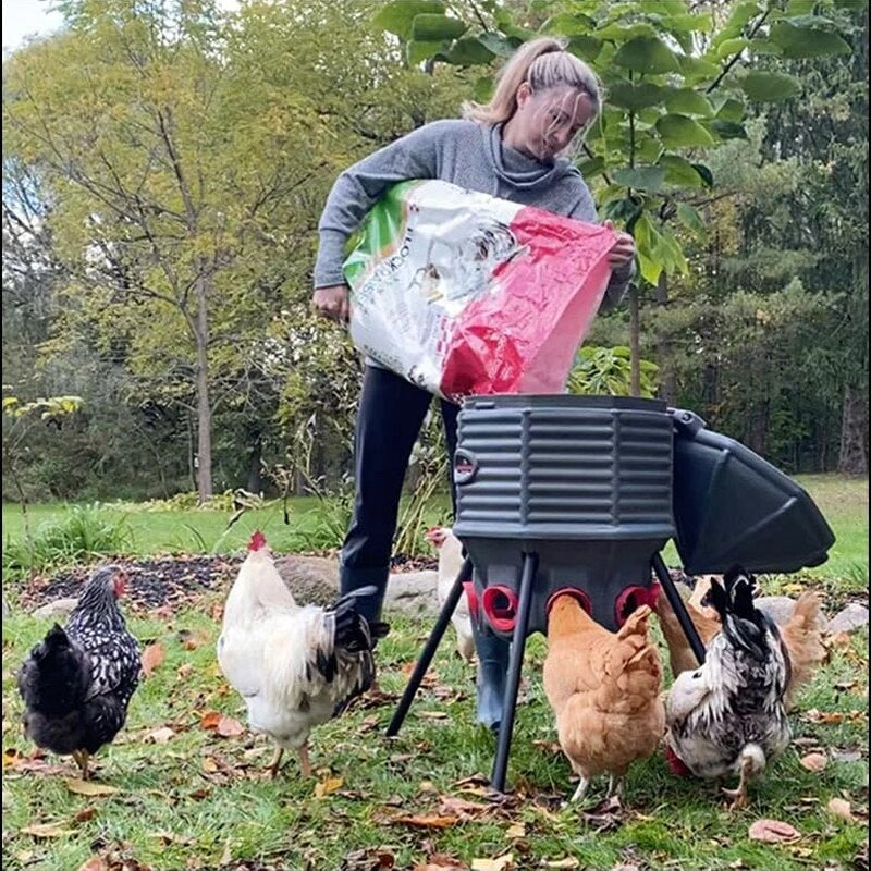 80lb Poultry Feeder, Adjustable Height, UV Stable, Weather Resistant, 8 Ports, Made In USA