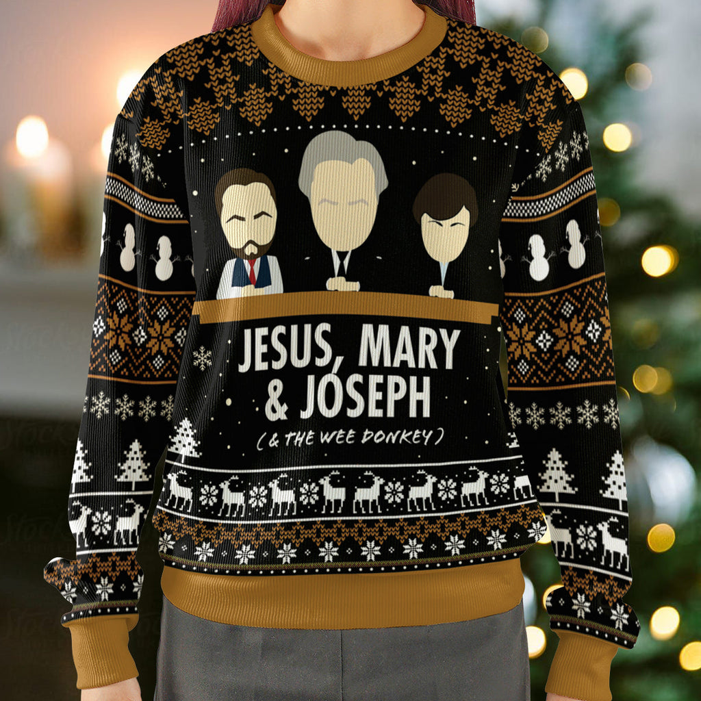 Jesus, Mary, Joseph & the Wee Donkey Ugly Christmas Sweatshirt