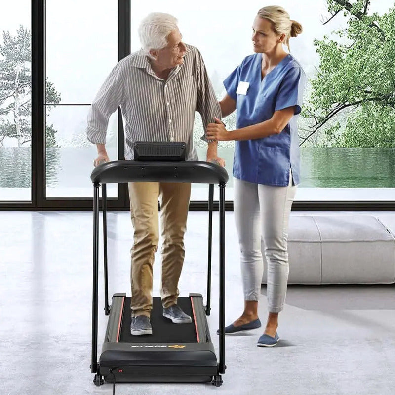 Senior-Friendly Walking Treadmill With Extended Handrails, 2.5 HP, 300 Lb Capacity, Black
