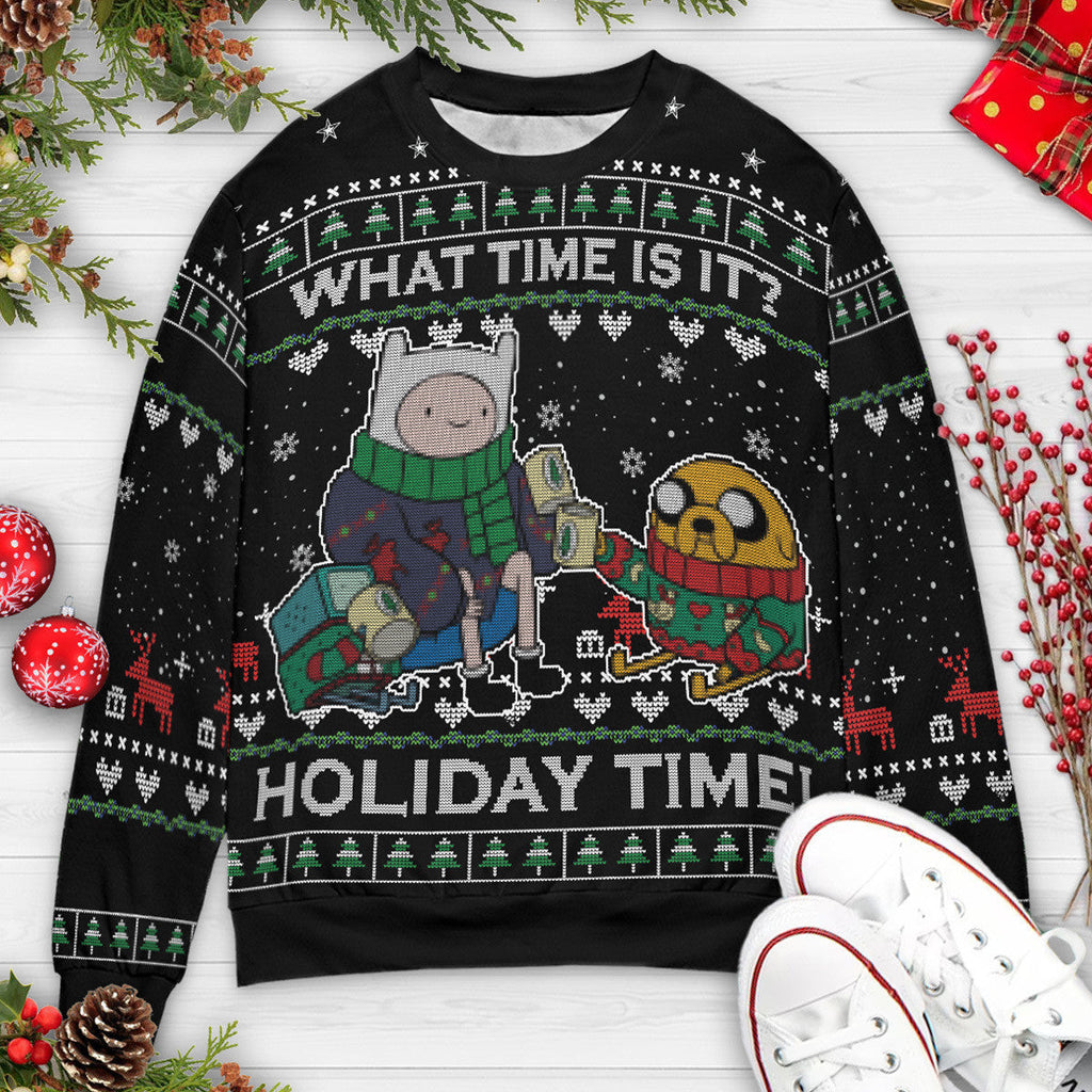 Holiday Time Jinn and Jake Adventure Time Christmas Ugly Christmas Sweatshirt