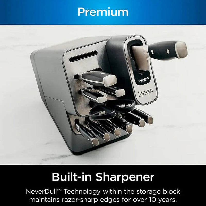 Ninja Foodi NeverDull 17-Piece Stainless Steel Knife Block Set With Built-In Sharpener - K32017