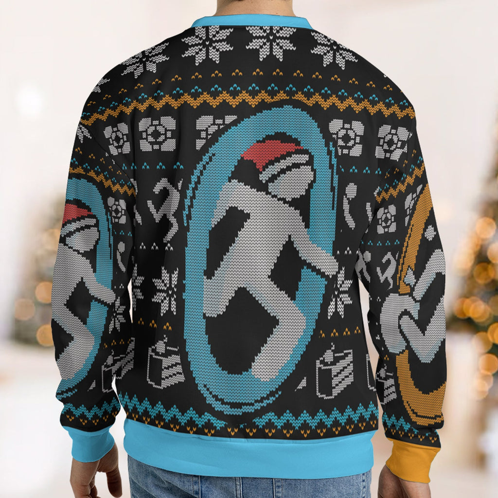 Portal guy Orange and Blue Ugly Christmas Sweatshirt