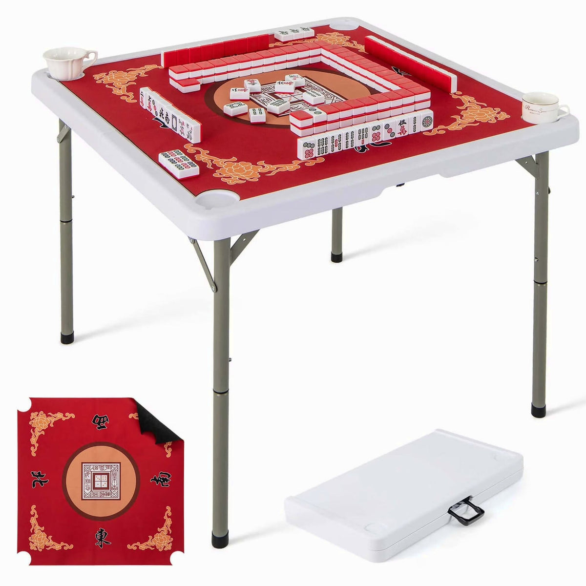 Costway Folding Mahjong Table With Cup Holders, Felt Mat And Carrying Handle - 35in x 35in x 29in